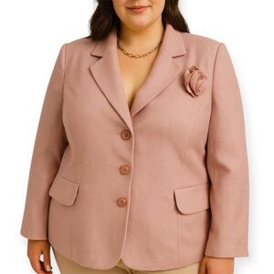 Danillo Blush Pink 3 Button Blazer w/Flower Accent Plus Size (1080)